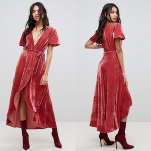 PrettyLittleThing Velvet Wrap Midi Dress